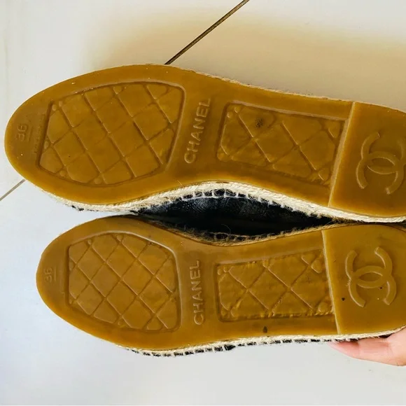 Used Chanel plaid fabric espadrille size 36